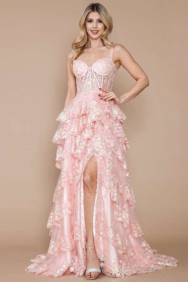 Bustier Illusion Top Lace Tier A Line Dress